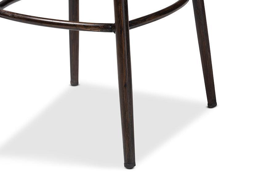 Thalia Mid-Century Modern Dark Brown Finished Metal and Synthetic Rattan Outdoor Bar Stool FredCo