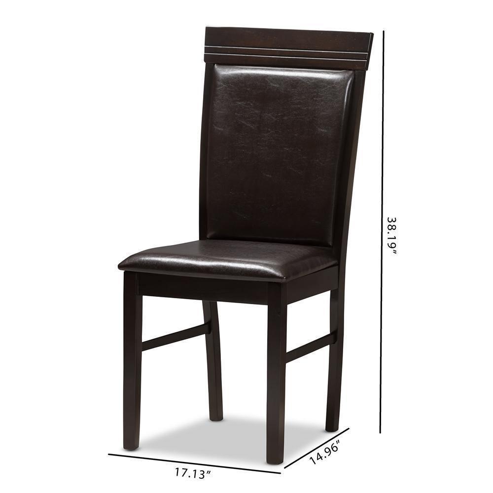 Thea Modern and Contemporary Dark Brown Faux Leather Upholstered Dining Chair Set of 2 FredCo