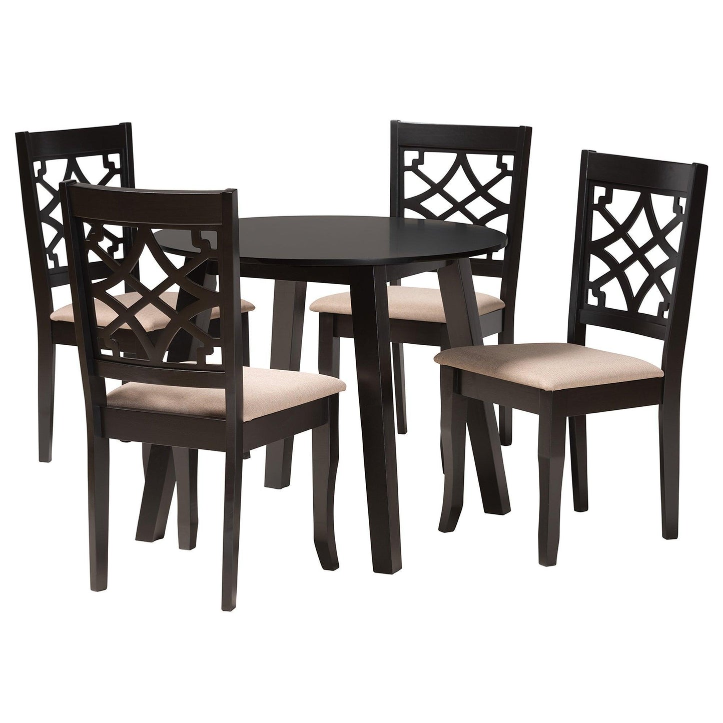 Thea Modern Beige Fabric and Dark Brown Finished Wood 5-Piece Dining Set FredCo