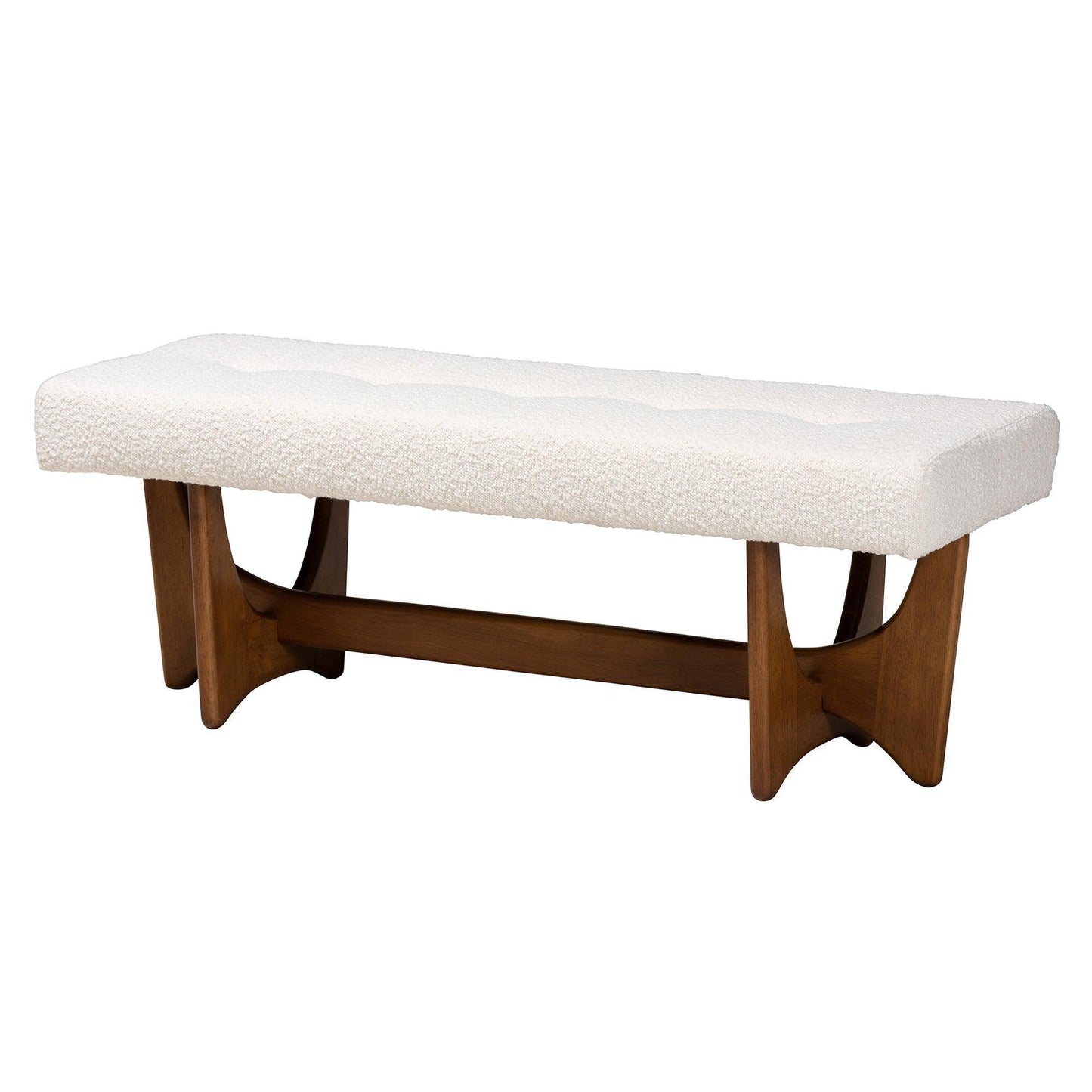Theo Japandi Cream Boucle Fabric and Walnut Brown Finished Wood Bench FredCo
