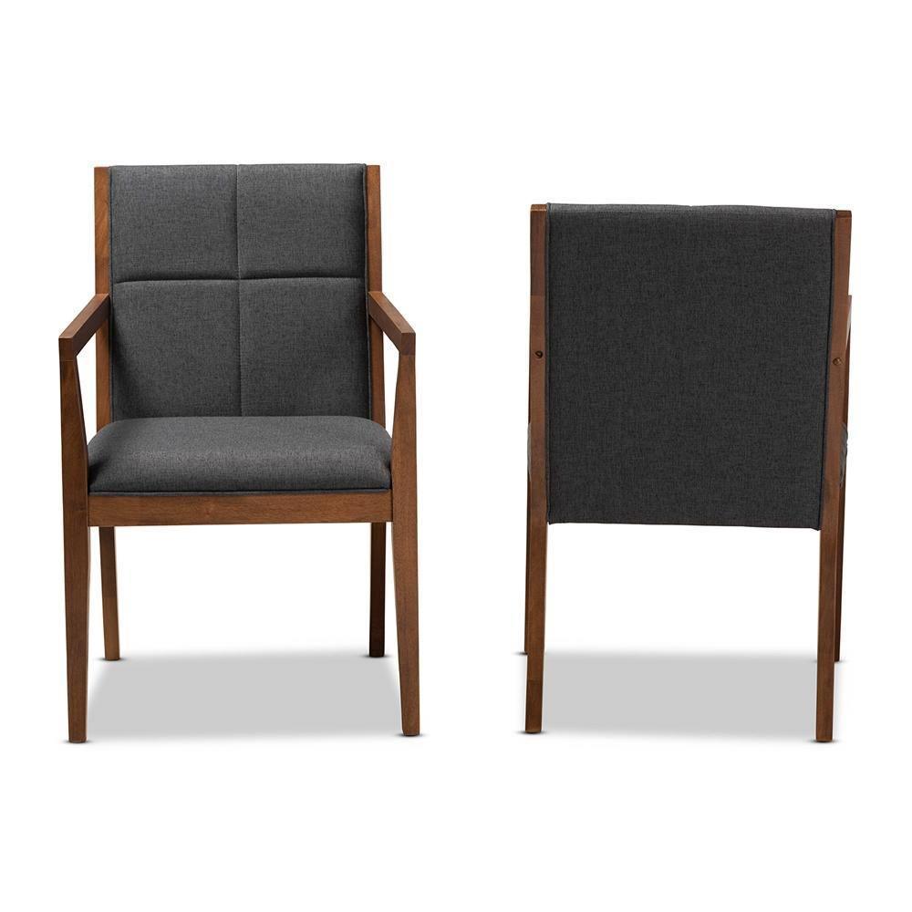 Theresa Mid-Century Modern Dark Grey Fabric Upholstered and Walnut Brown Finished Wood Living Room Accent Chair (Set of 2) FredCo