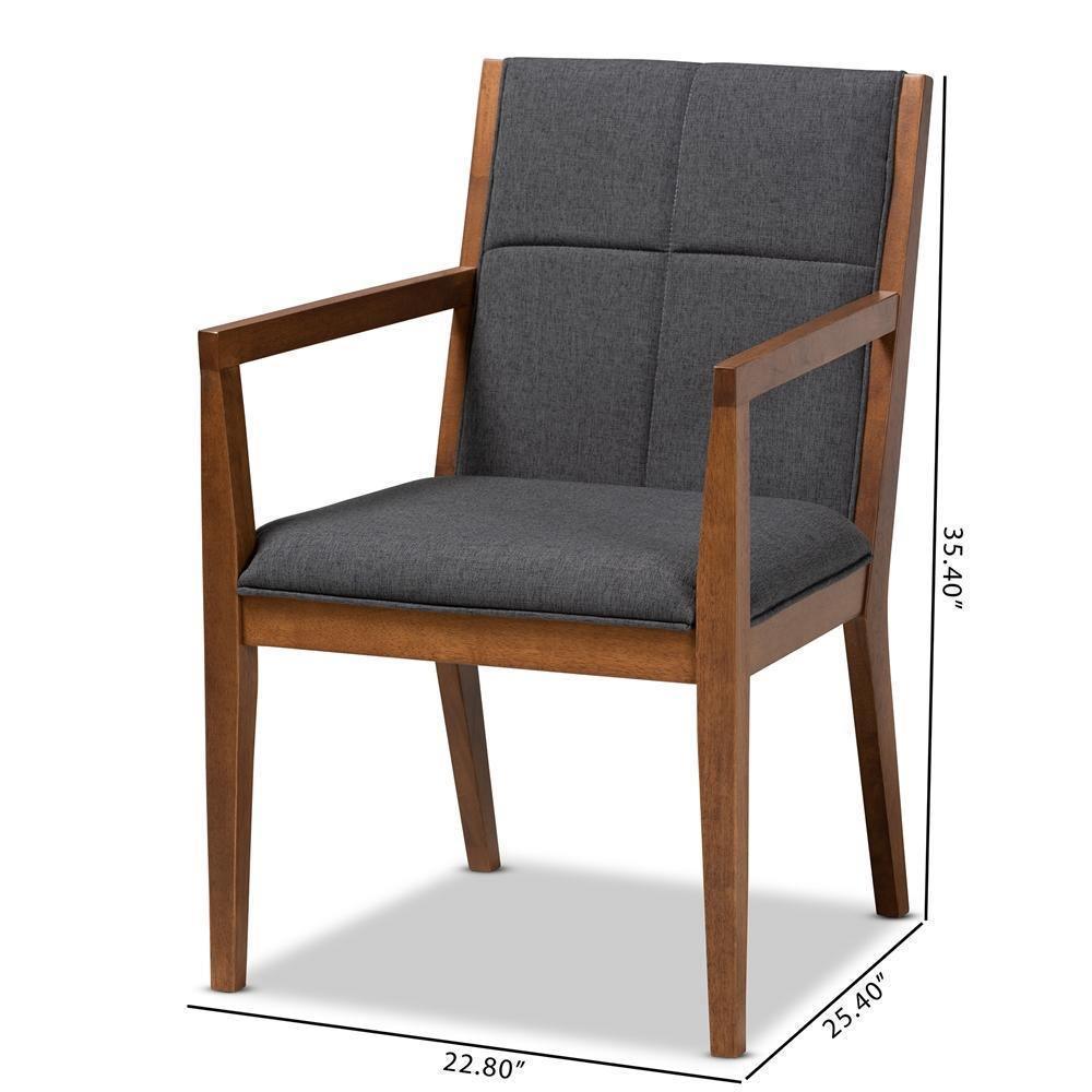 Theresa Mid-Century Modern Dark Grey Fabric Upholstered and Walnut Brown Finished Wood Living Room Accent Chair (Set of 2) FredCo