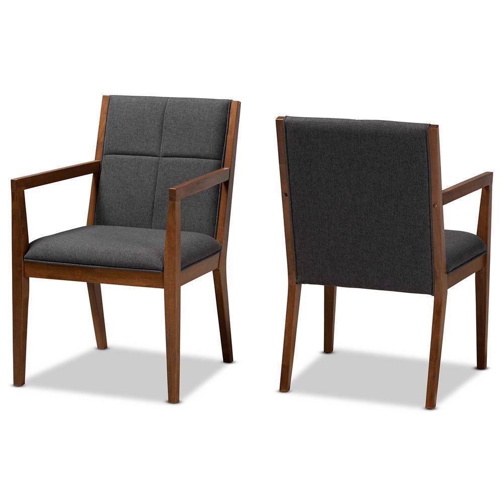 Theresa Mid-Century Modern Dark Grey Fabric Upholstered and Walnut Brown Finished Wood Living Room Accent Chair (Set of 2) FredCo