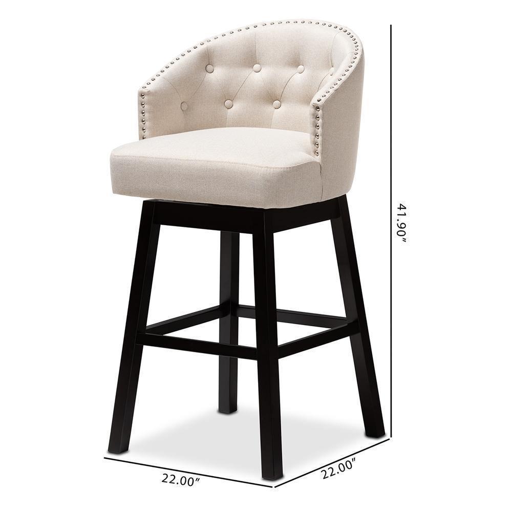 Theron Transitional Light Beige Fabric Upholstered Wood Swivel Bar Stool Set of 2 FredCo