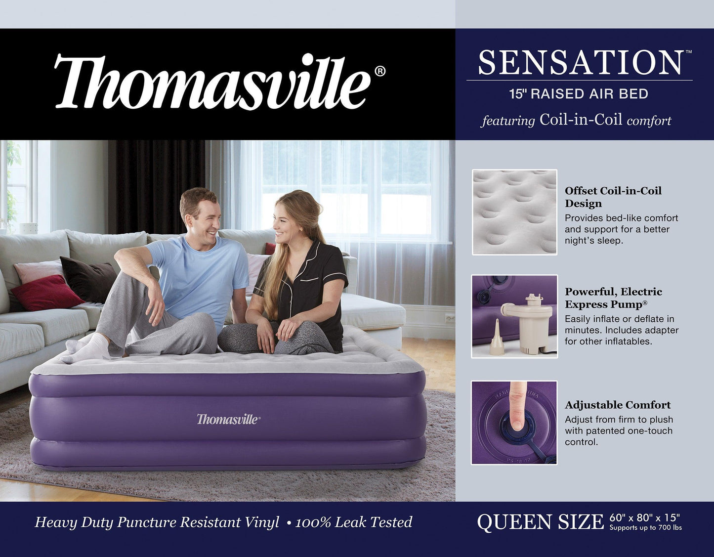 Thomasville Sensation 15" Offset Coil Air Mattress with Express Pump FredCo
