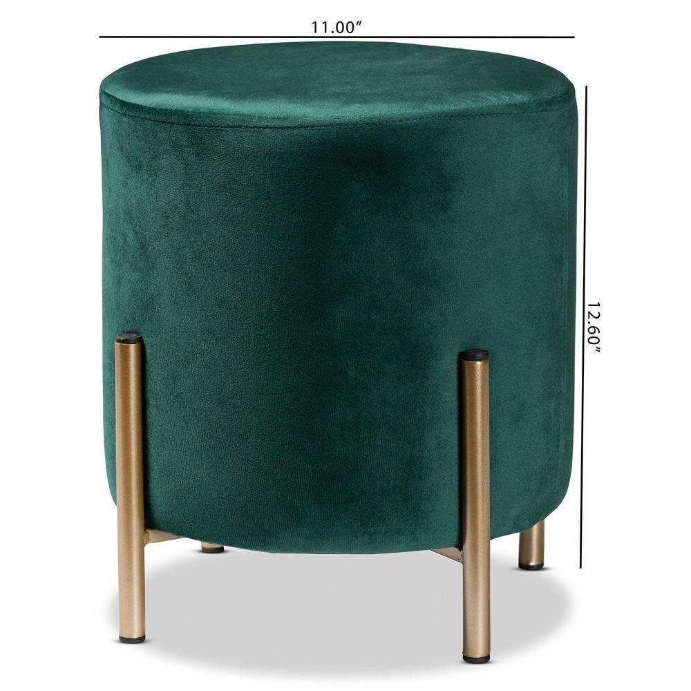 Thurman Contemporary Glam and Luxe Green Velvet Fabric Upholstered and Gold Finished Metal Ottoman FredCo