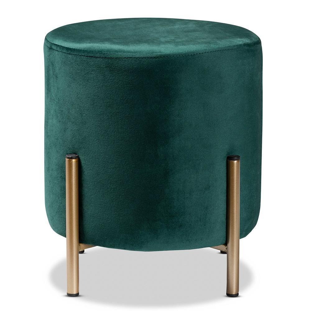 Thurman Contemporary Glam and Luxe Green Velvet Fabric Upholstered and Gold Finished Metal Ottoman FredCo