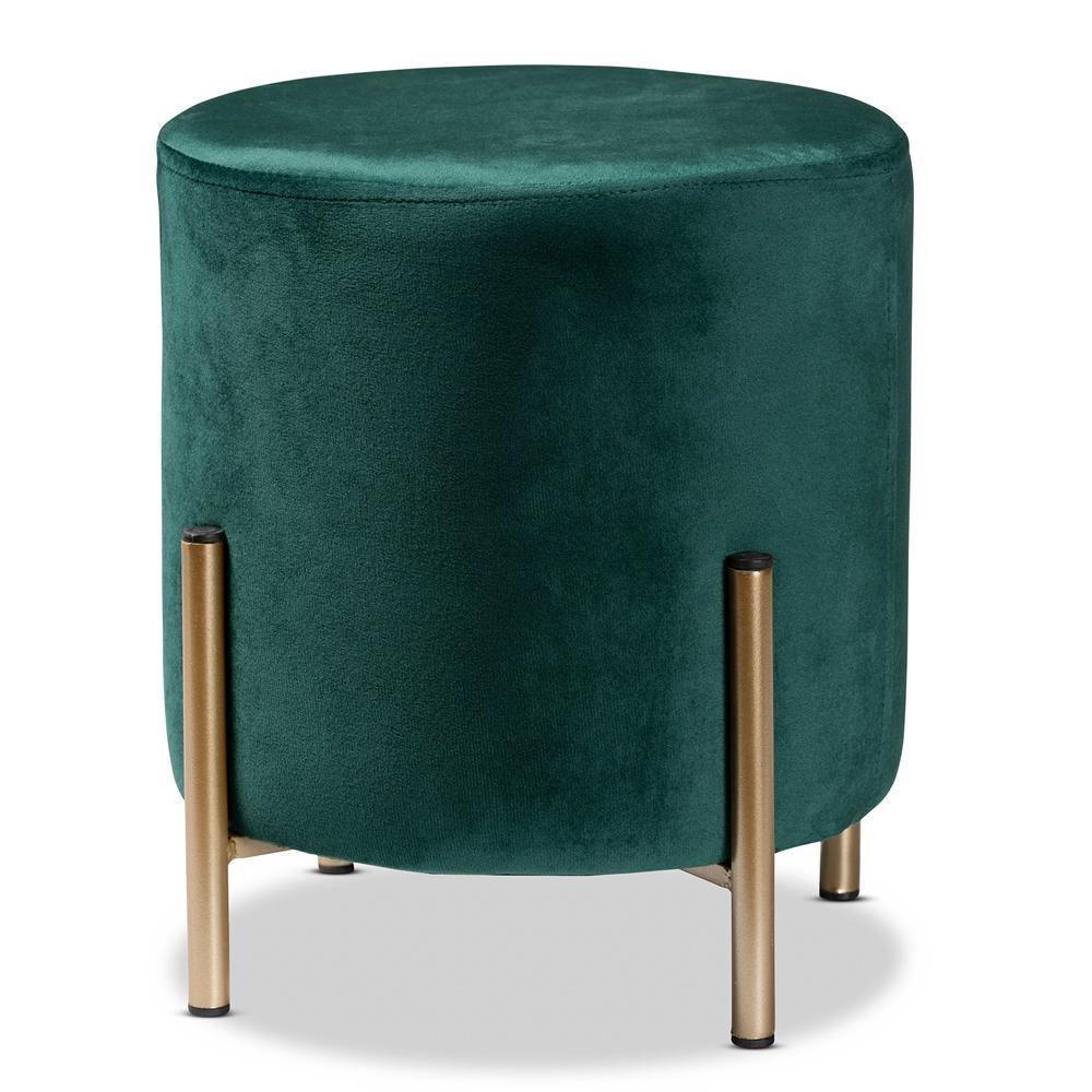 Thurman Contemporary Glam and Luxe Green Velvet Fabric Upholstered and Gold Finished Metal Ottoman FredCo