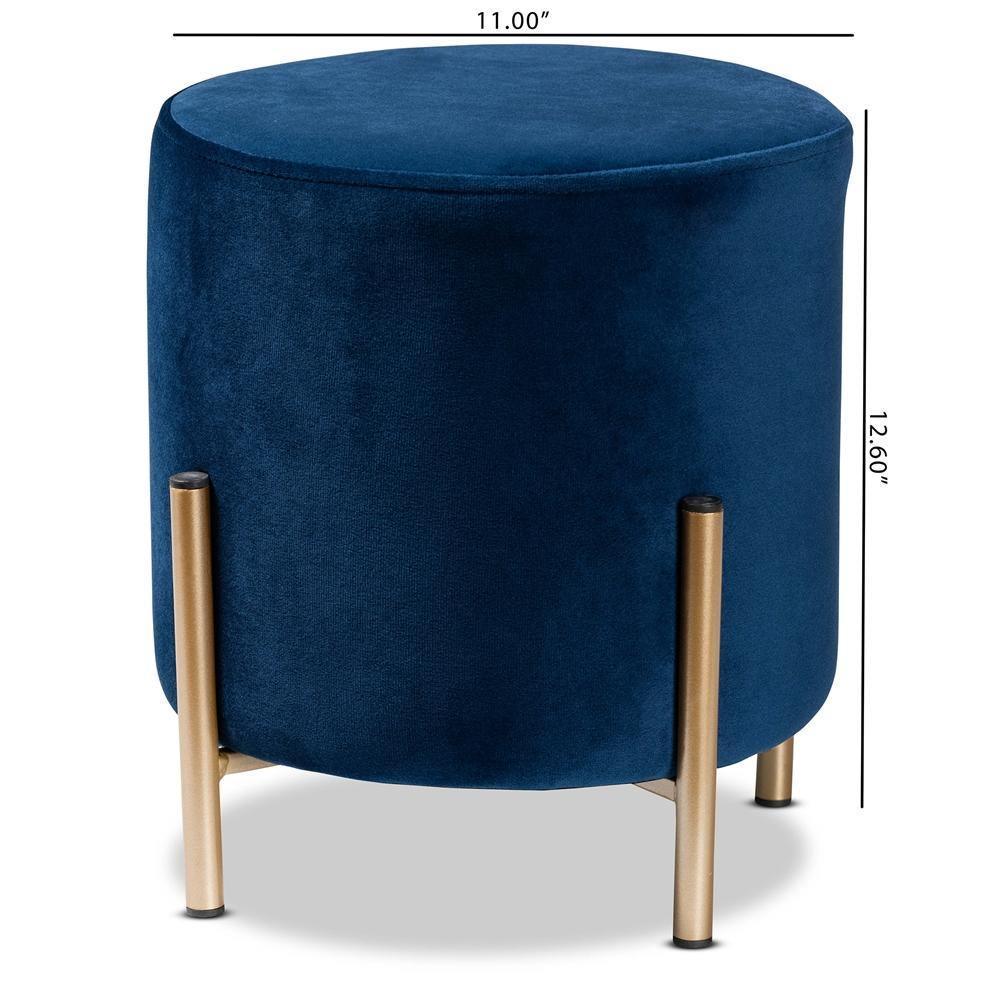 Thurman Contemporary Glam and Luxe Navy Blue Velvet Fabric Upholstered and Gold Finished Metal Ottoman FredCo