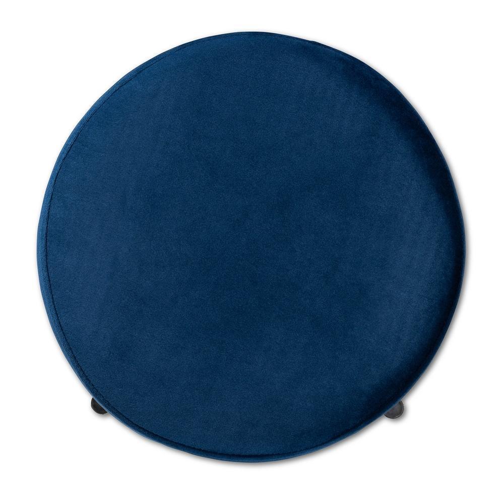 Thurman Contemporary Glam and Luxe Navy Blue Velvet Fabric Upholstered and Gold Finished Metal Ottoman FredCo