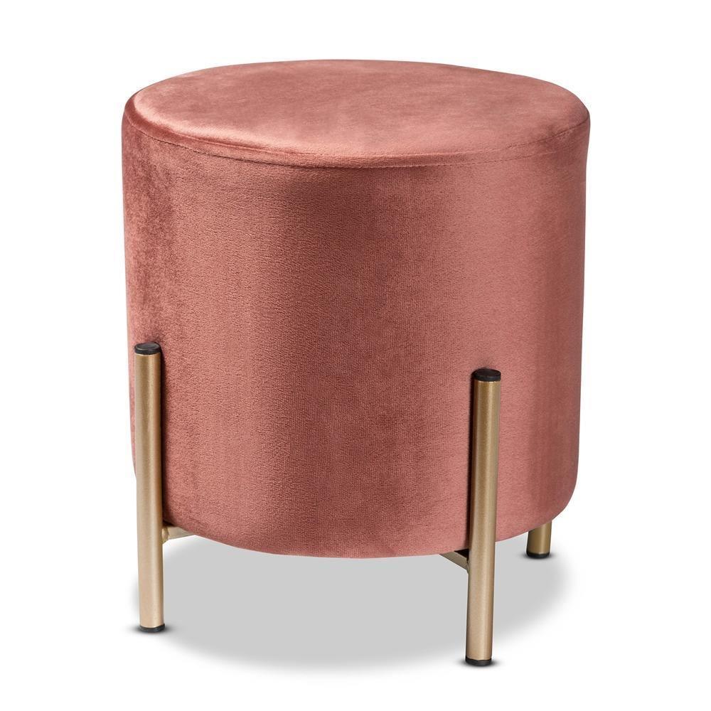Thurman Contemporary Glam and Luxe Pink Velvet Fabric Upholstered and Gold Finished Metal Ottoman FredCo