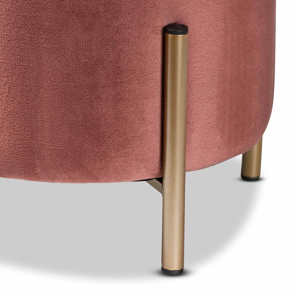 Thurman Contemporary Glam and Luxe Pink Velvet Fabric Upholstered and Gold Finished Metal Ottoman FredCo