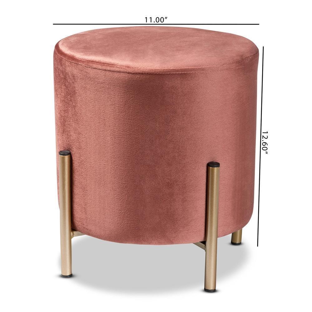 Thurman Contemporary Glam and Luxe Pink Velvet Fabric Upholstered and Gold Finished Metal Ottoman FredCo