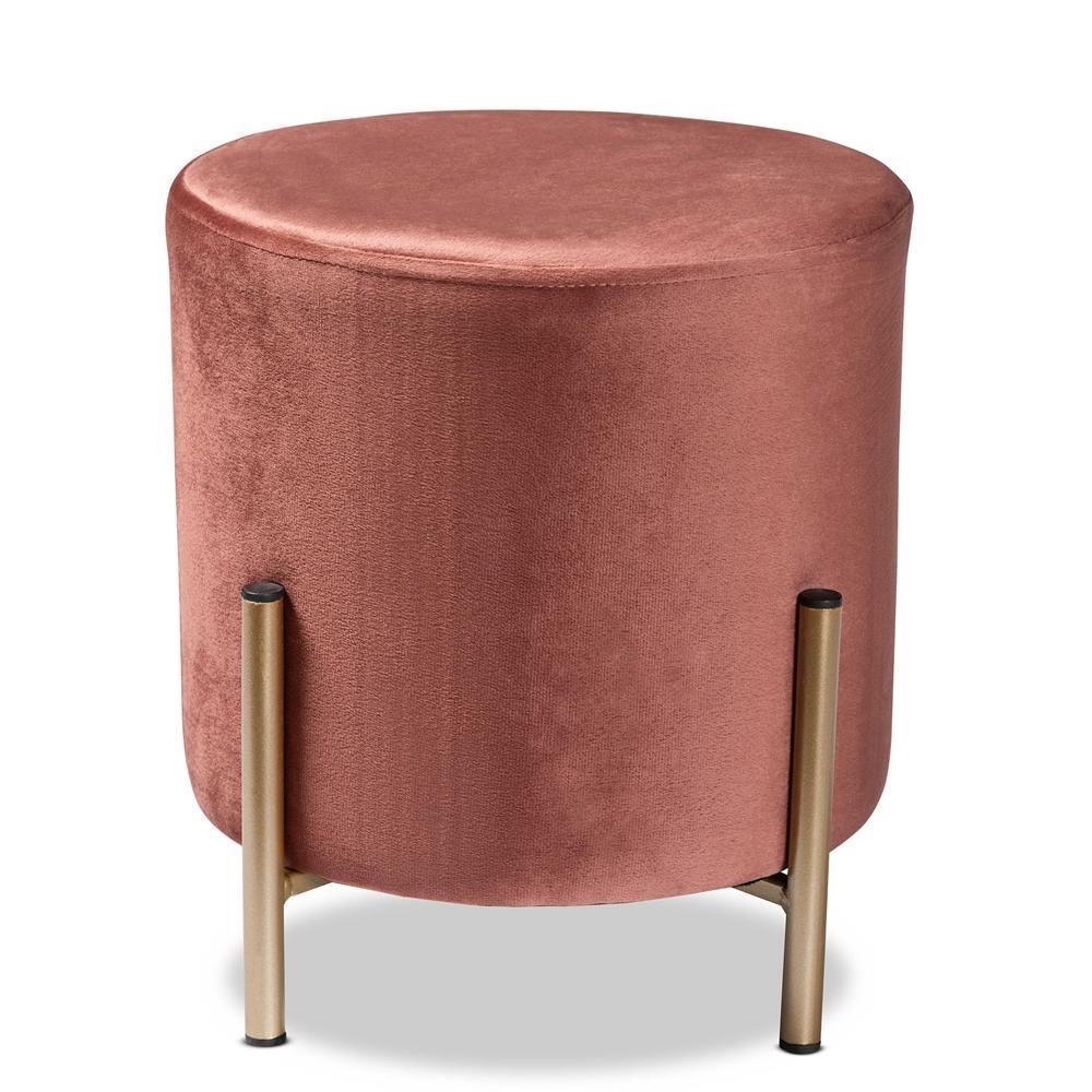 Thurman Contemporary Glam and Luxe Pink Velvet Fabric Upholstered and Gold Finished Metal Ottoman FredCo