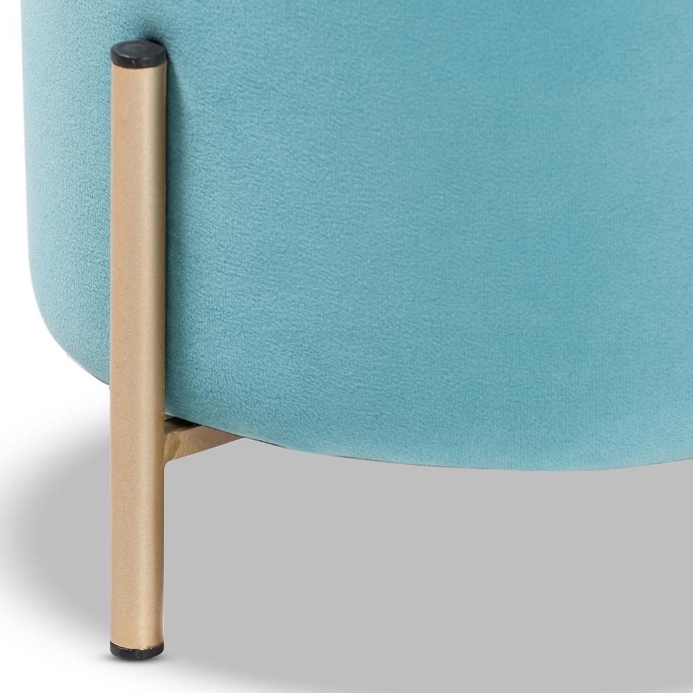 Thurman Contemporary Glam and Luxe Sky Blue Velvet Fabric Upholstered and Gold Finished Metal Ottoman FredCo