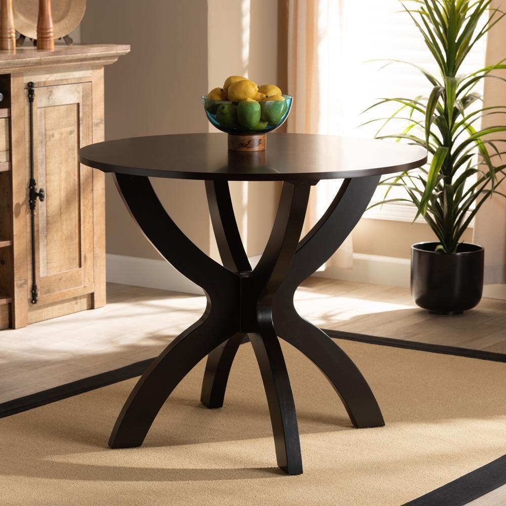 Tilde Modern and Contemporary Dark Brown Finished 35-Inch-Wide Round Wood Dining Table FredCo