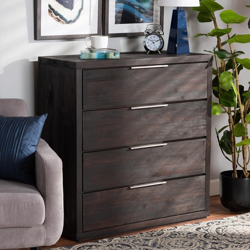 Titus Modern and Contemporary Dark Brown Finished Wood 4-Drawer Chest FredCo