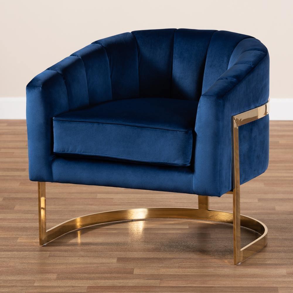 Tomasso Glam Royal Blue Velvet Fabric Upholstered Gold-Finished Lounge Chair FredCo