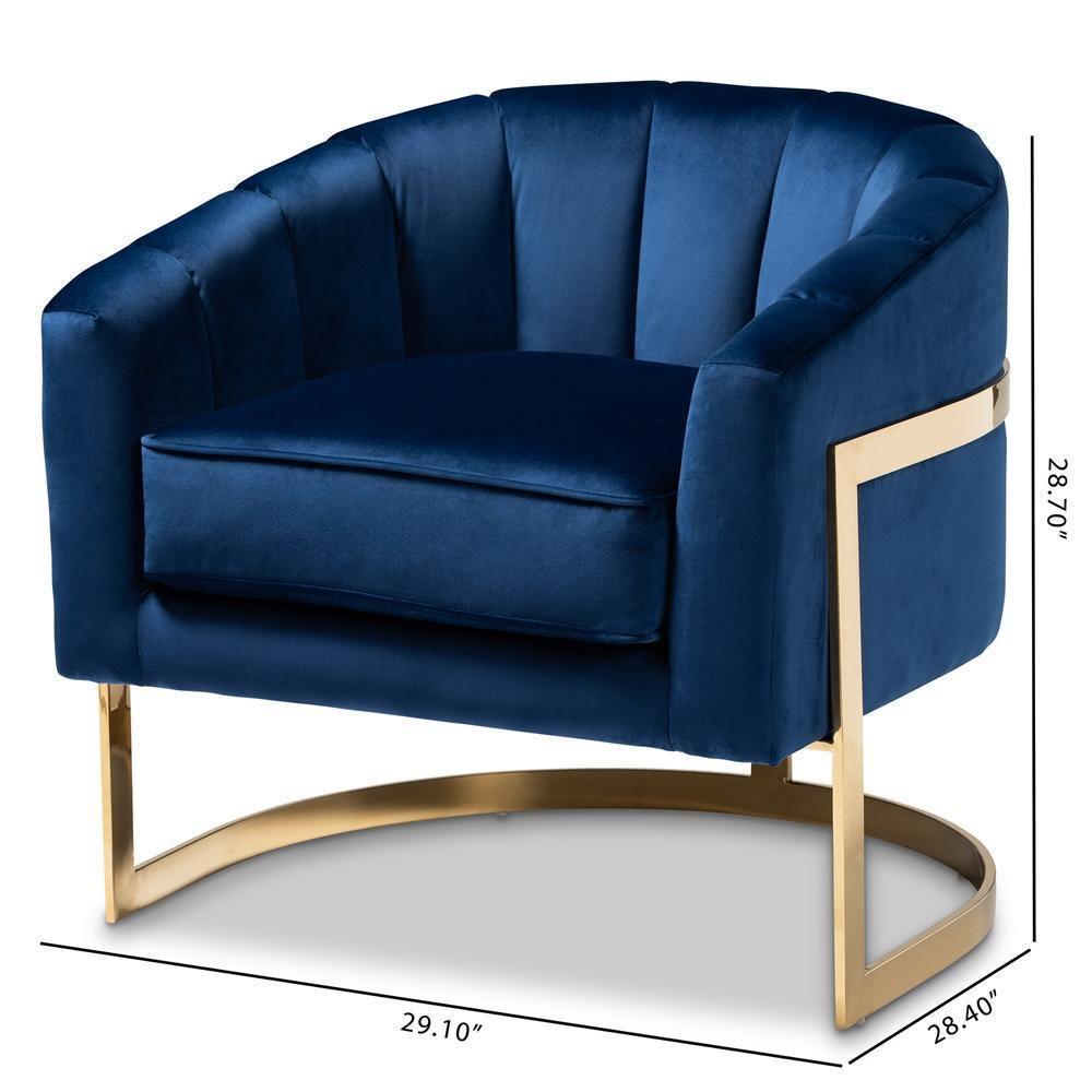 Tomasso Glam Royal Blue Velvet Fabric Upholstered Gold-Finished Lounge Chair FredCo