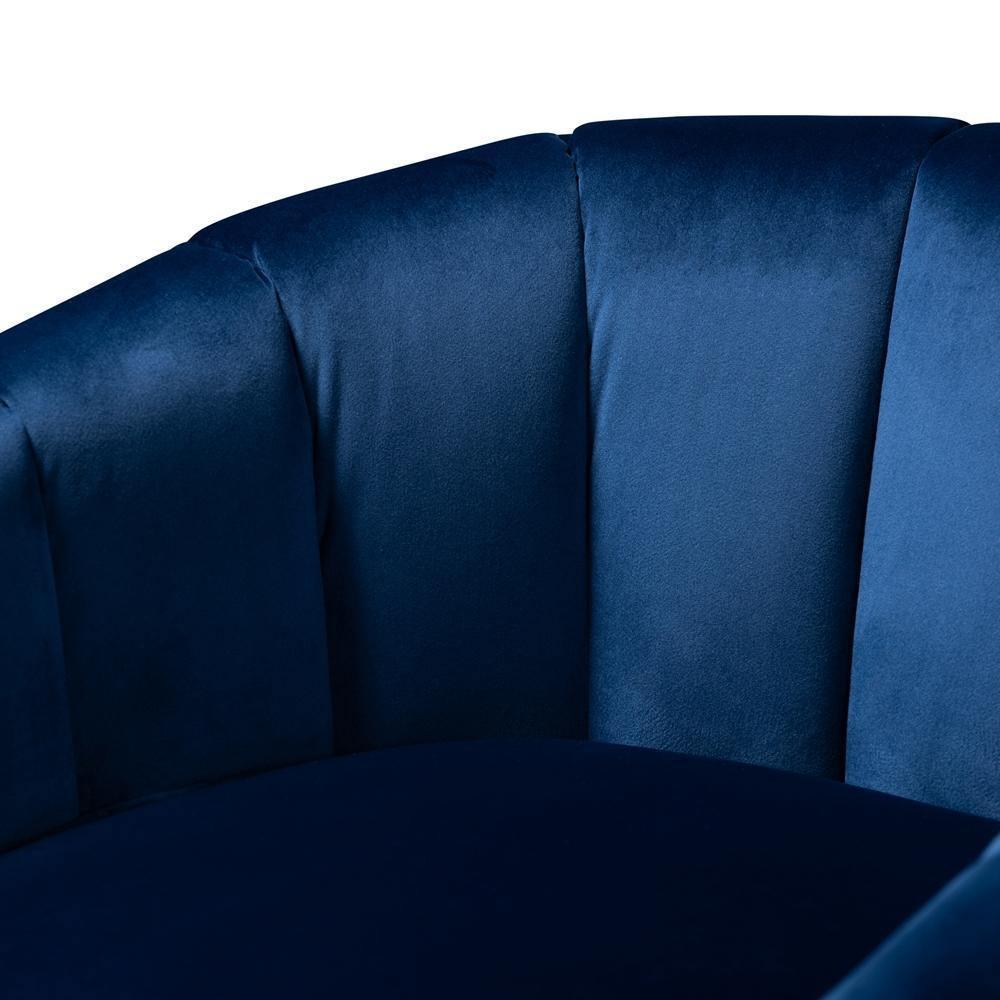 Tomasso Glam Royal Blue Velvet Fabric Upholstered Gold-Finished Lounge Chair FredCo
