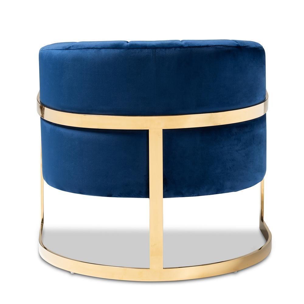 Tomasso Glam Royal Blue Velvet Fabric Upholstered Gold-Finished Lounge Chair FredCo