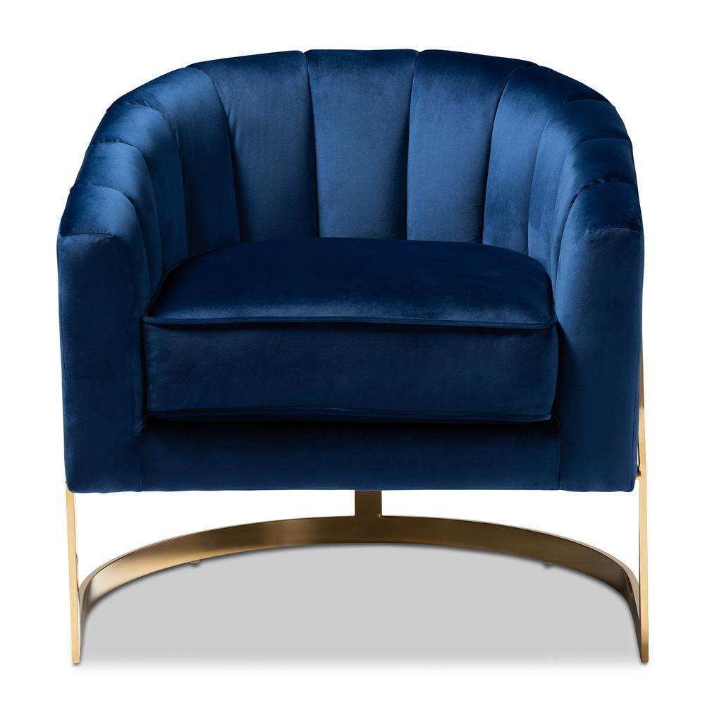 Tomasso Glam Royal Blue Velvet Fabric Upholstered Gold-Finished Lounge Chair FredCo