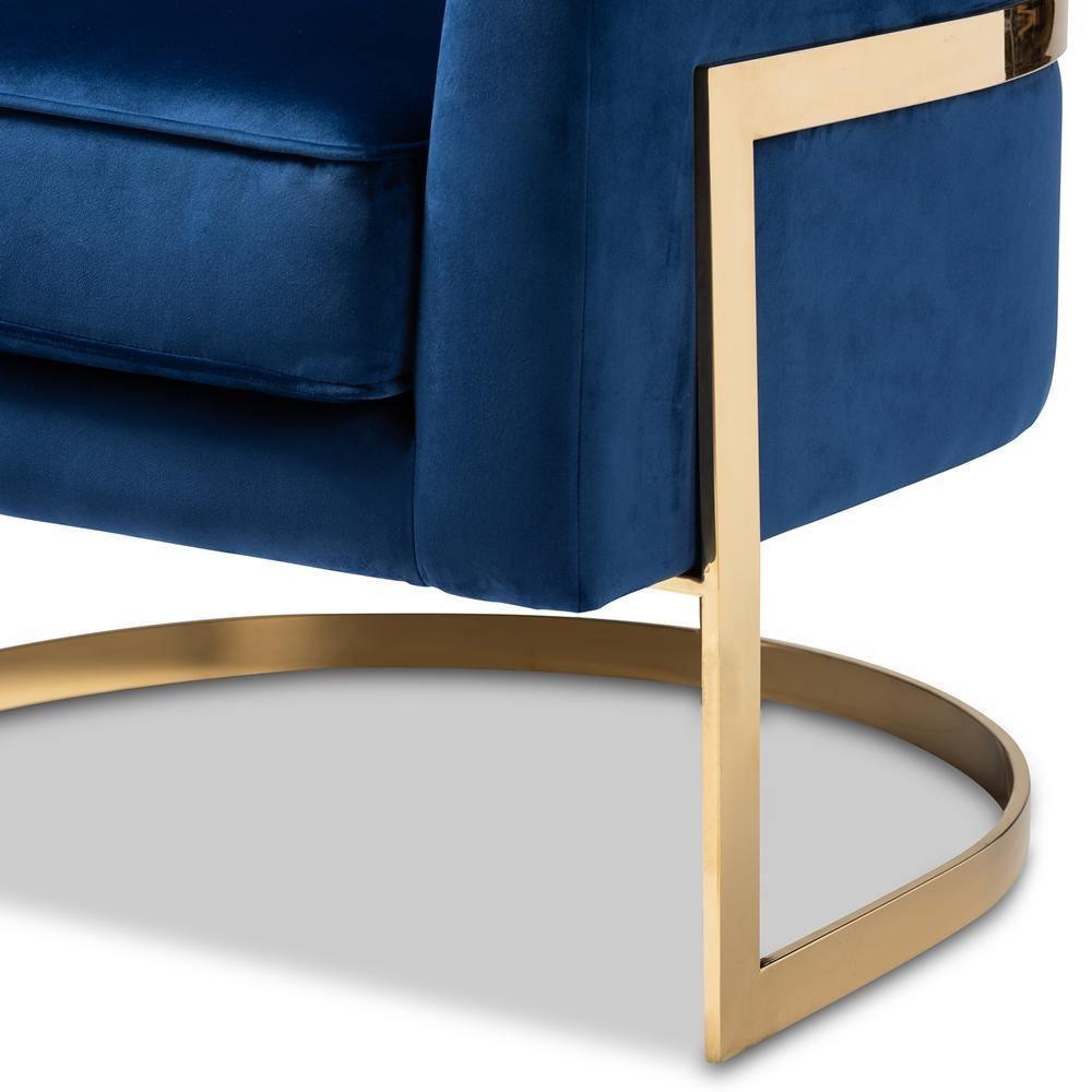 Tomasso Glam Royal Blue Velvet Fabric Upholstered Gold-Finished Lounge Chair FredCo