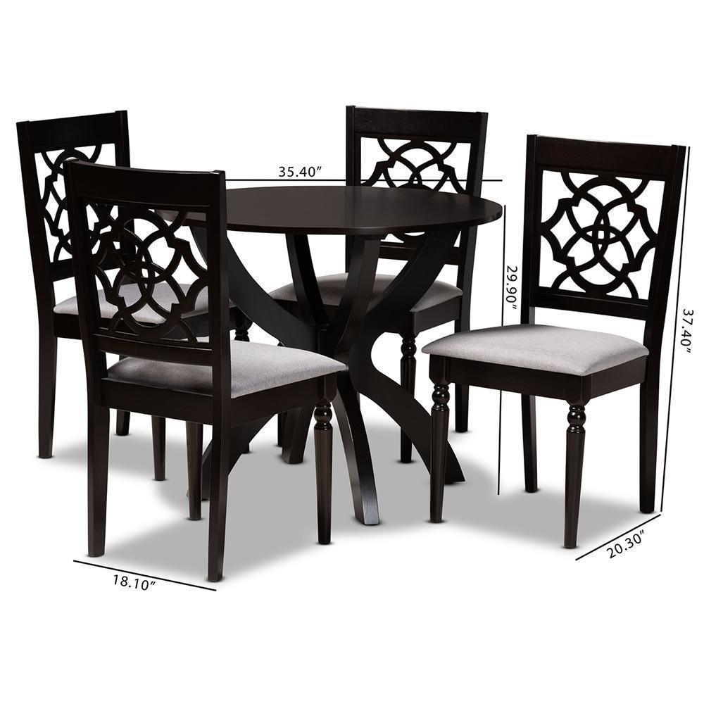 Tonia Modern and Contemporary Grey Fabric Upholstered and Dark Brown Finished Wood 5-Piece Dining Set FredCo