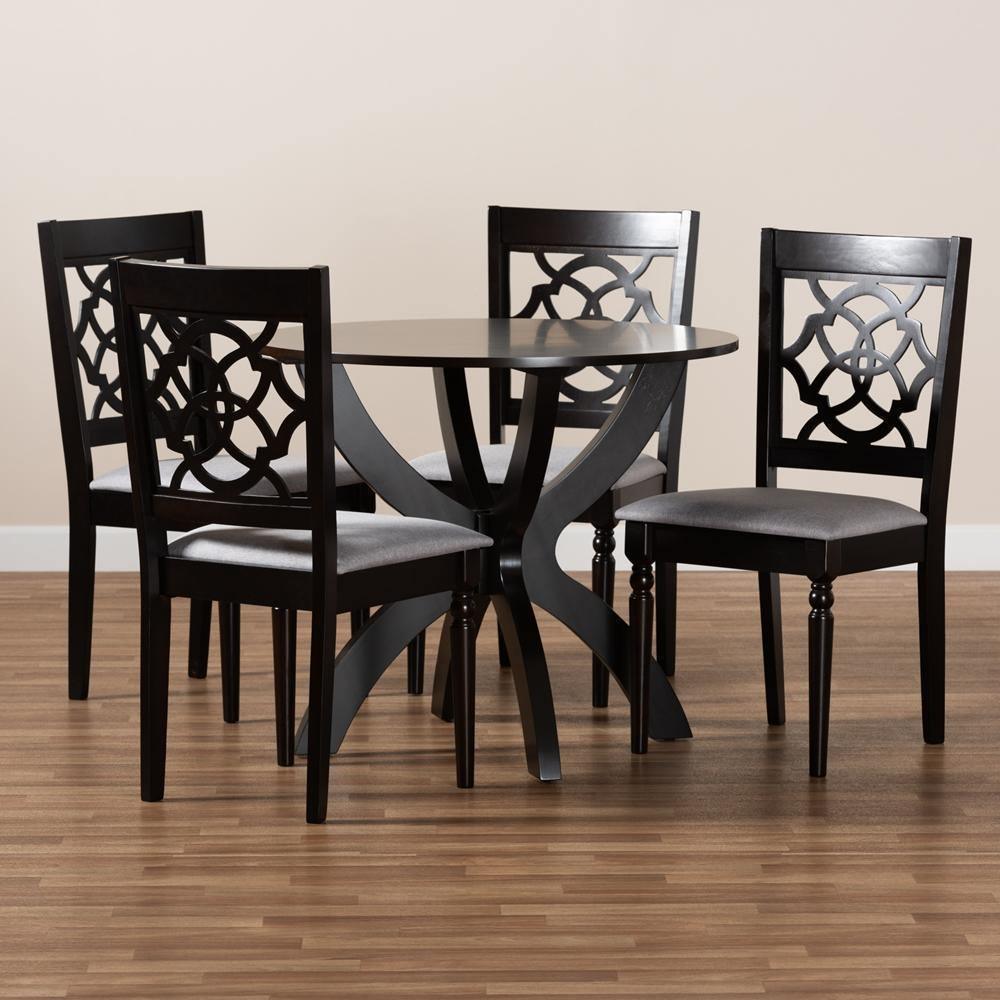 Tonia Modern and Contemporary Grey Fabric Upholstered and Dark Brown Finished Wood 5-Piece Dining Set FredCo