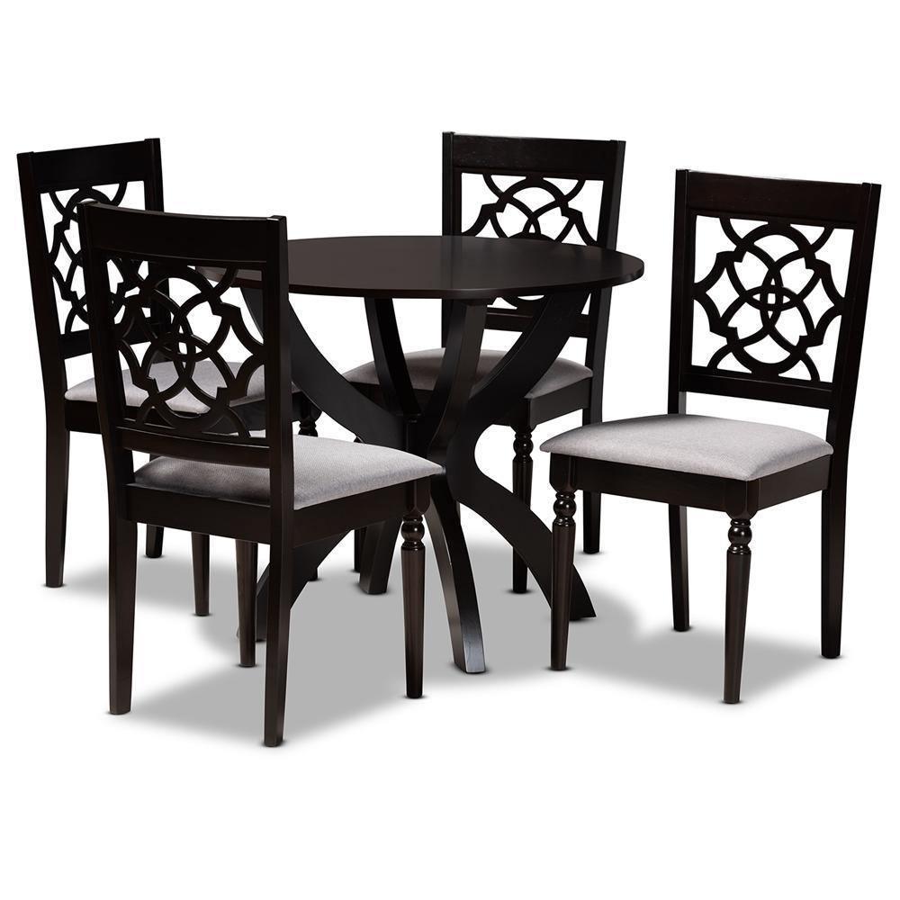 Tonia Modern and Contemporary Grey Fabric Upholstered and Dark Brown Finished Wood 5-Piece Dining Set FredCo