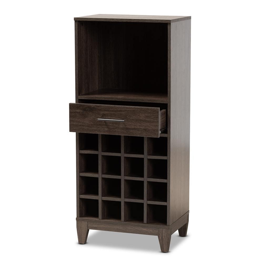 Trenton Modern and Contemporary Dark Brown Finished Wood 1-Drawer Wine Storage Cabinet FredCo