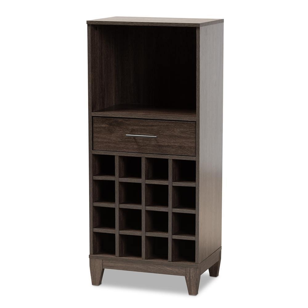 Trenton Modern and Contemporary Dark Brown Finished Wood 1-Drawer Wine Storage Cabinet FredCo