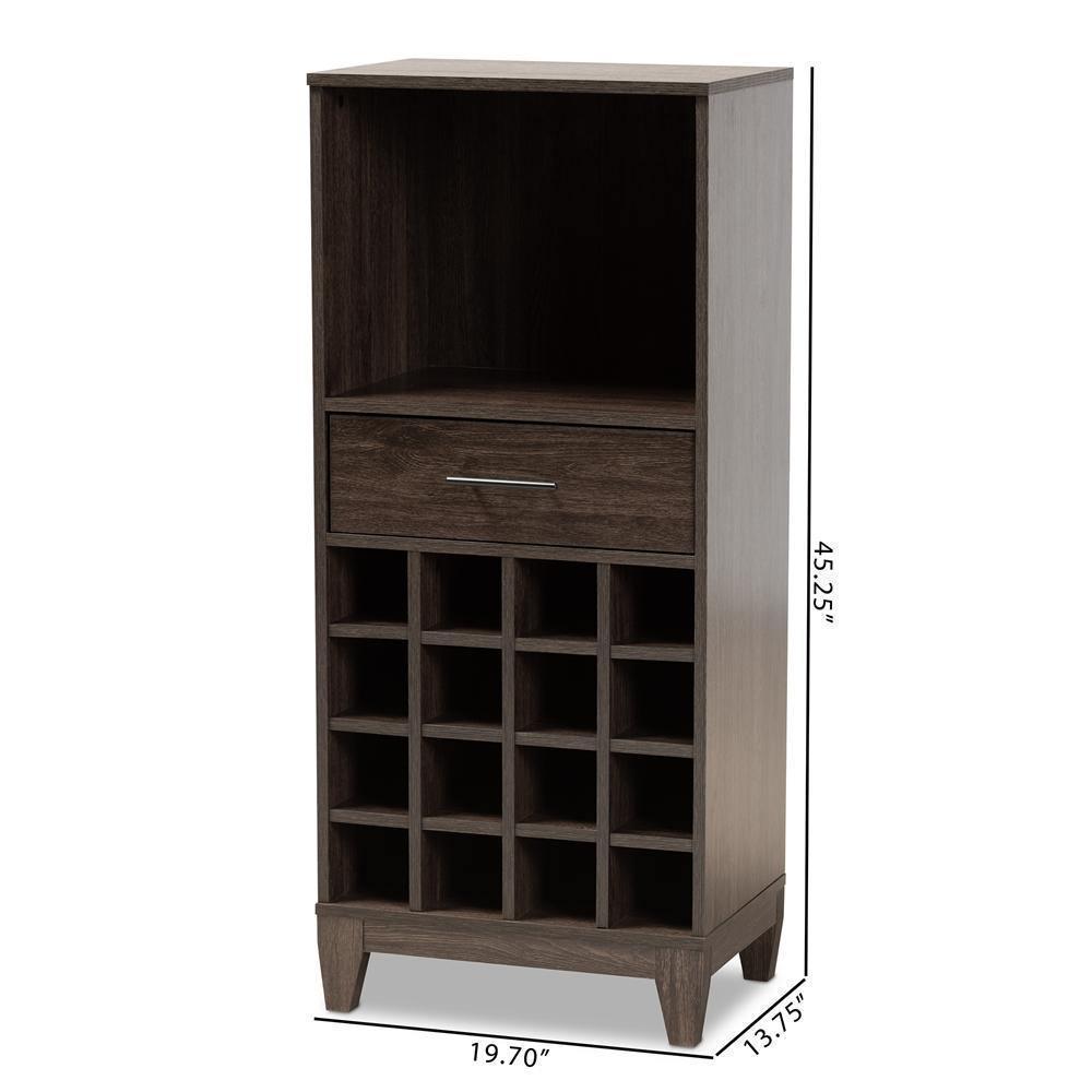 Trenton Modern and Contemporary Dark Brown Finished Wood 1-Drawer Wine Storage Cabinet FredCo