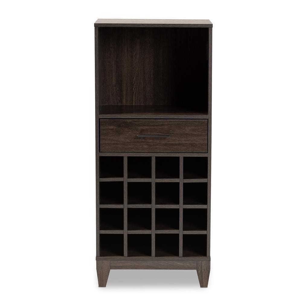 Trenton Modern and Contemporary Dark Brown Finished Wood 1-Drawer Wine Storage Cabinet FredCo