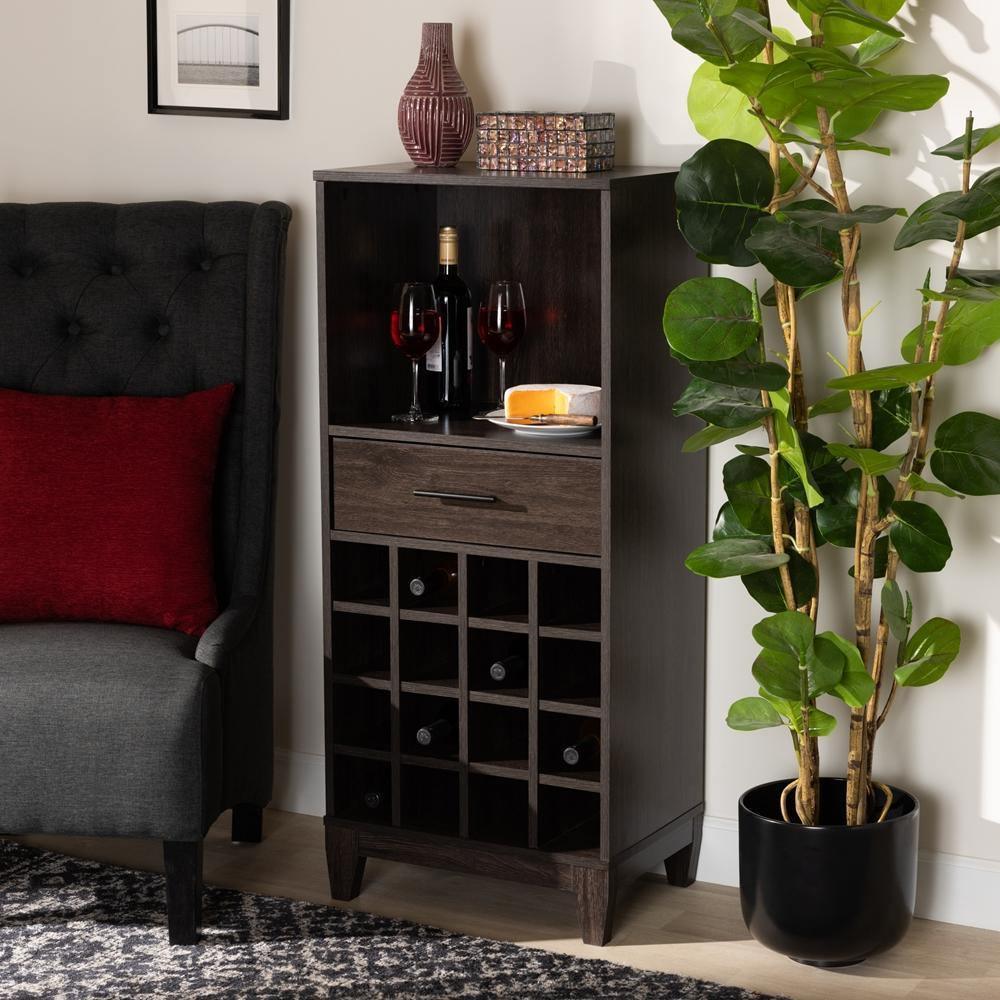 Trenton Modern and Contemporary Dark Brown Finished Wood 1-Drawer Wine Storage Cabinet FredCo