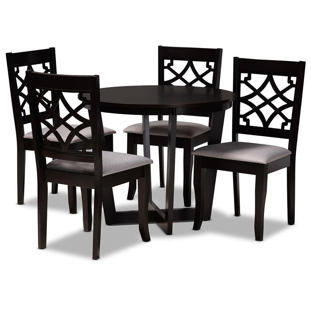 Tricia Modern and Contemporary Grey Fabric Upholstered and Dark Brown Finished Wood 5-Piece Dining Set FredCo