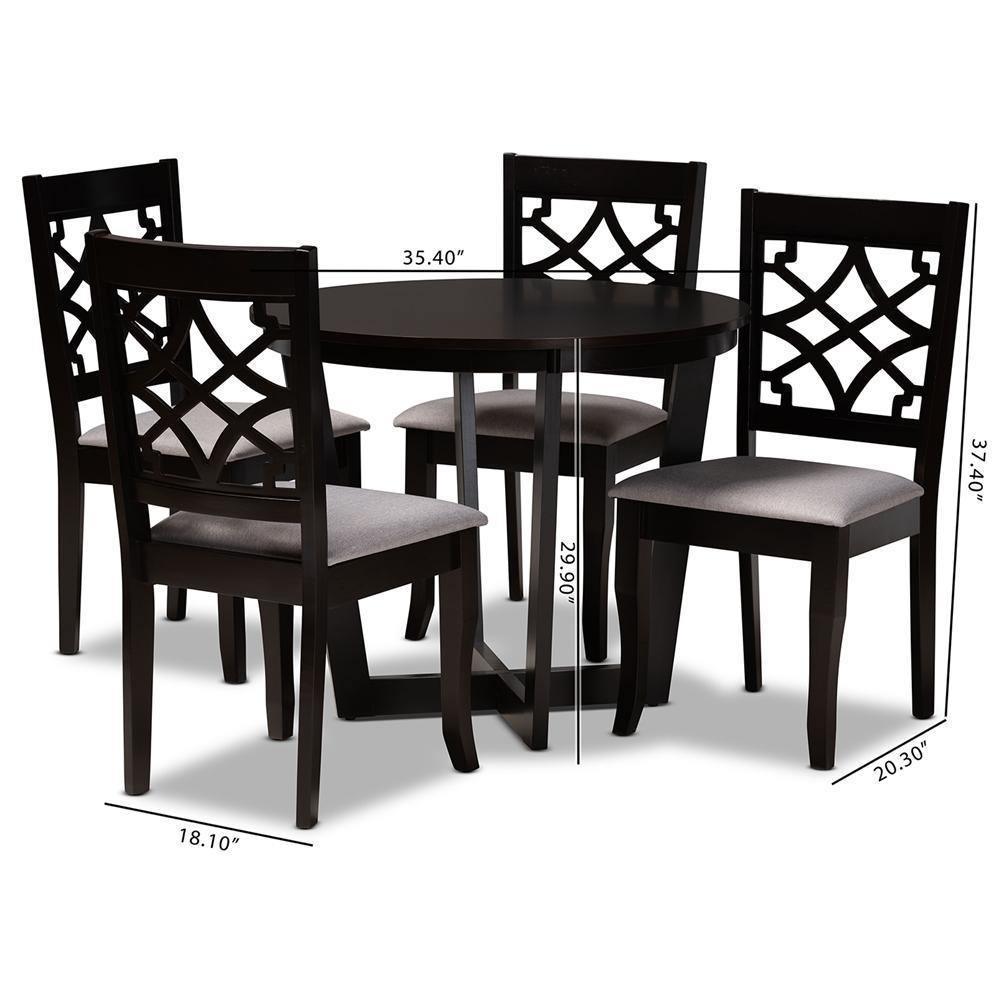 Tricia Modern and Contemporary Grey Fabric Upholstered and Dark Brown Finished Wood 5-Piece Dining Set FredCo