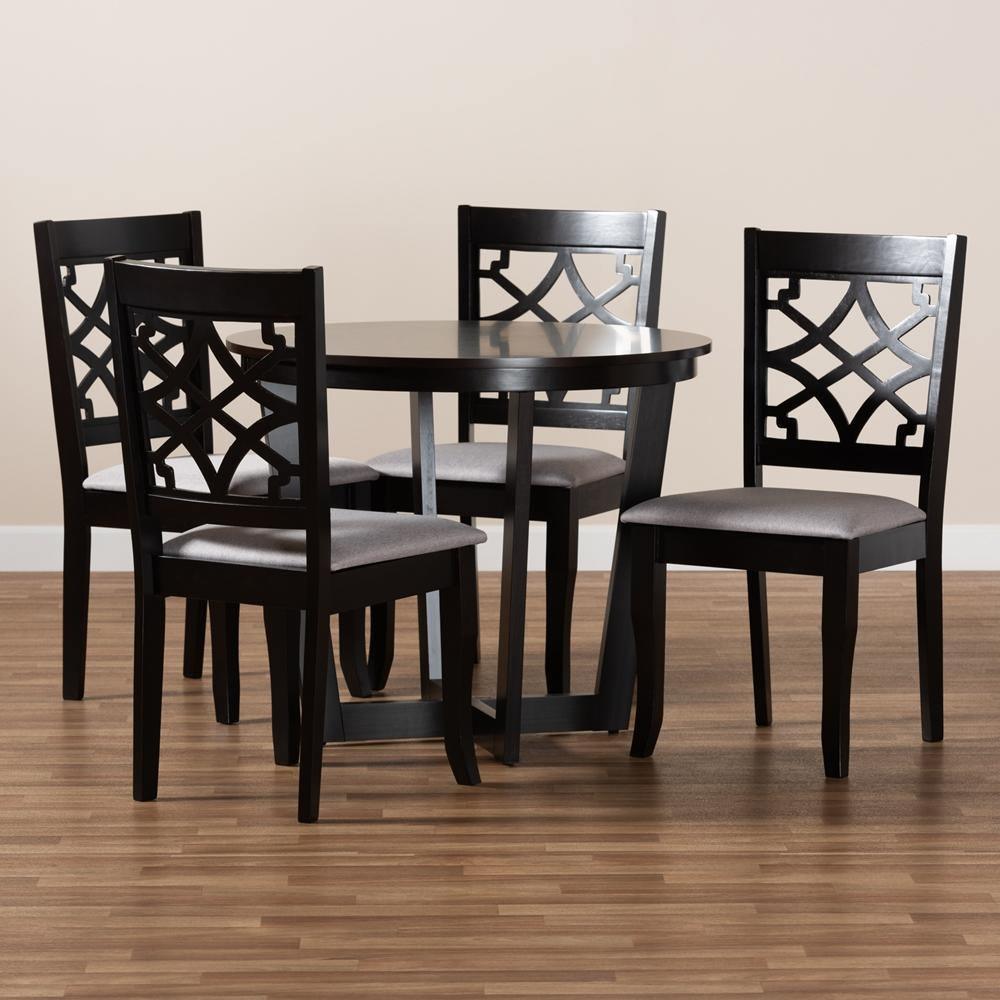 Tricia Modern and Contemporary Grey Fabric Upholstered and Dark Brown Finished Wood 5-Piece Dining Set FredCo