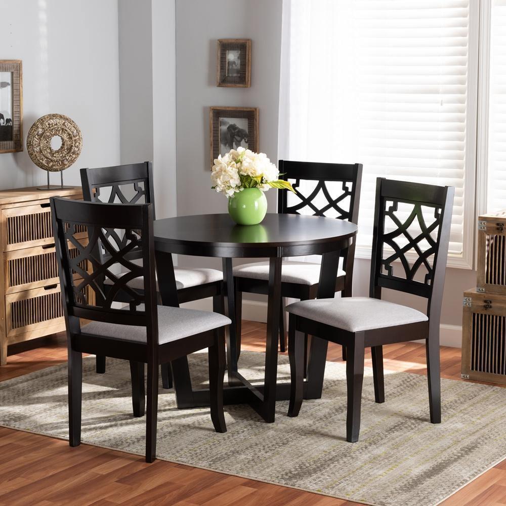 Tricia Modern and Contemporary Grey Fabric Upholstered and Dark Brown Finished Wood 5-Piece Dining Set FredCo