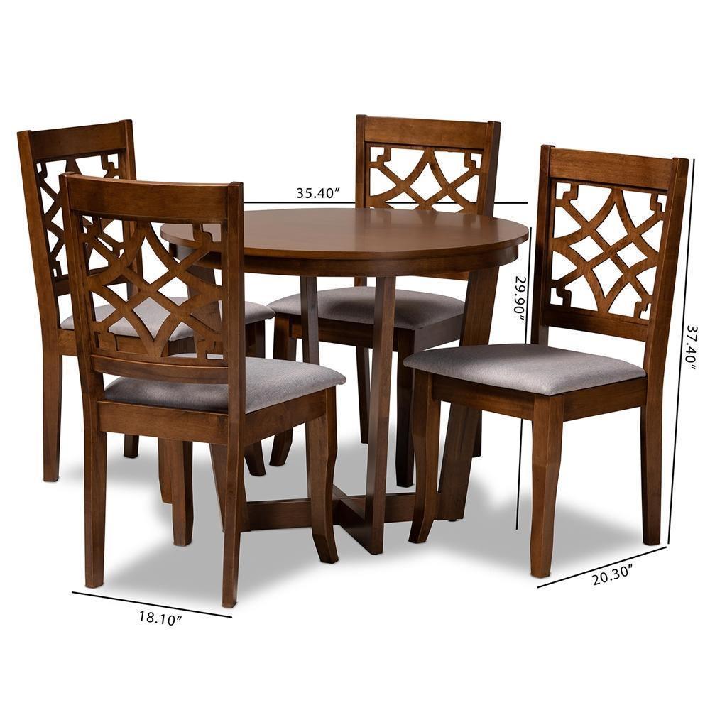 Tricia Modern and Contemporary Grey Fabric Upholstered and Walnut Brown Finished Wood 5-Piece Dining Set FredCo