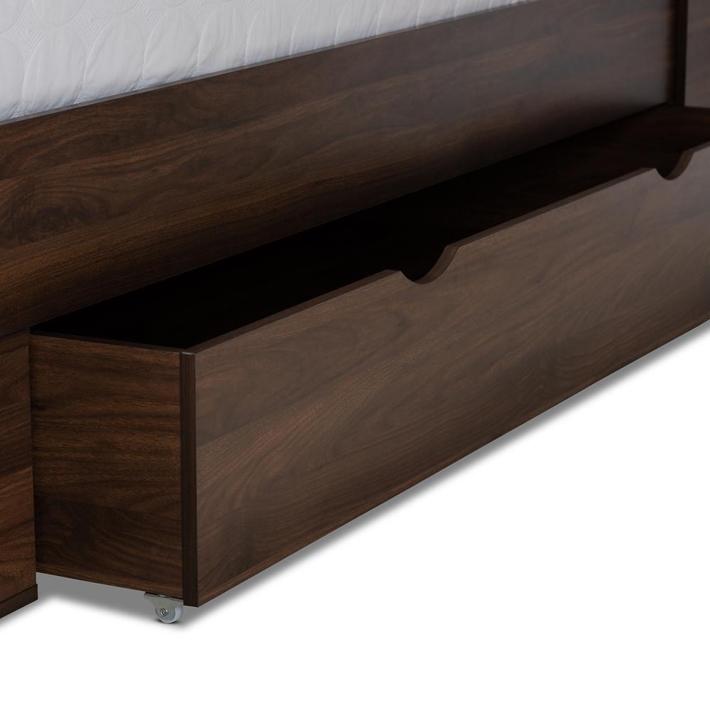 Tristan Modern and Contemporary Walnut Brown Finished Wood 1-Drawer Queen Size Platform Storage Bed with Shelves FredCo