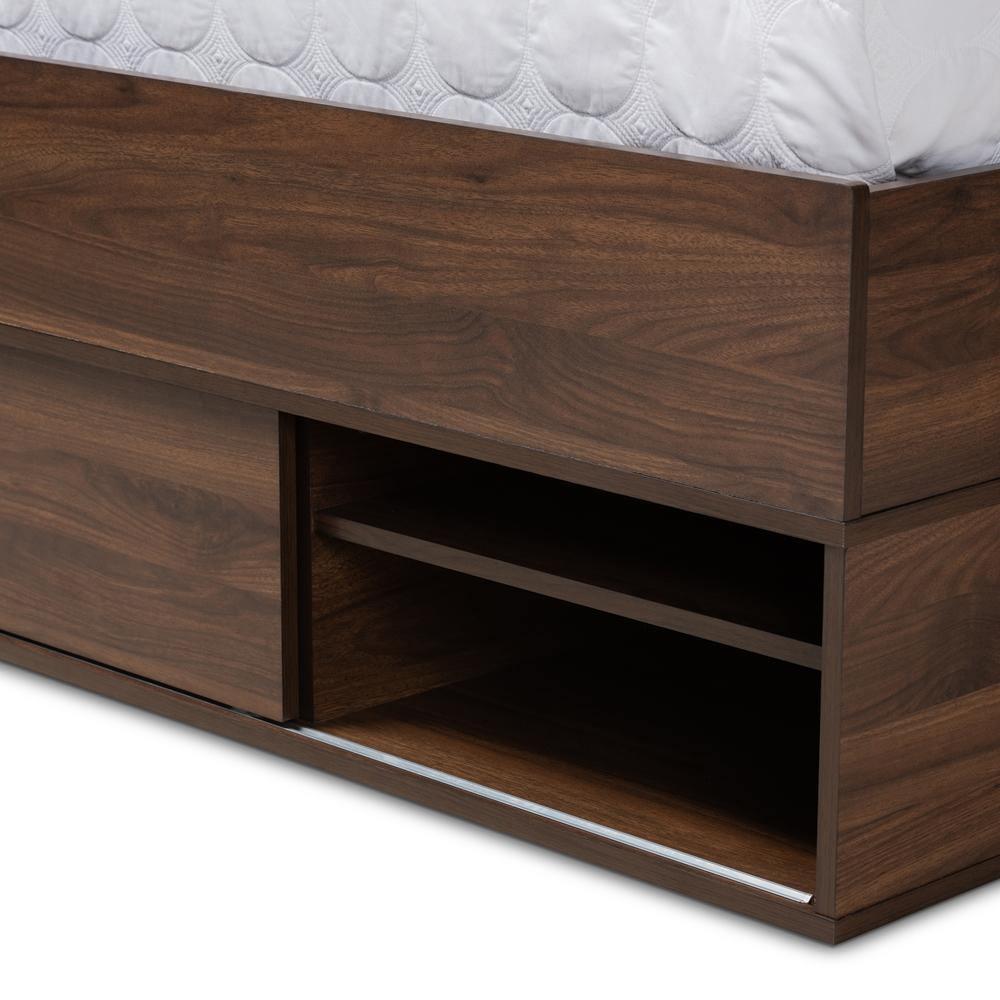 Tristan Modern and Contemporary Walnut Brown Finished Wood 1-Drawer Queen Size Platform Storage Bed with Shelves FredCo
