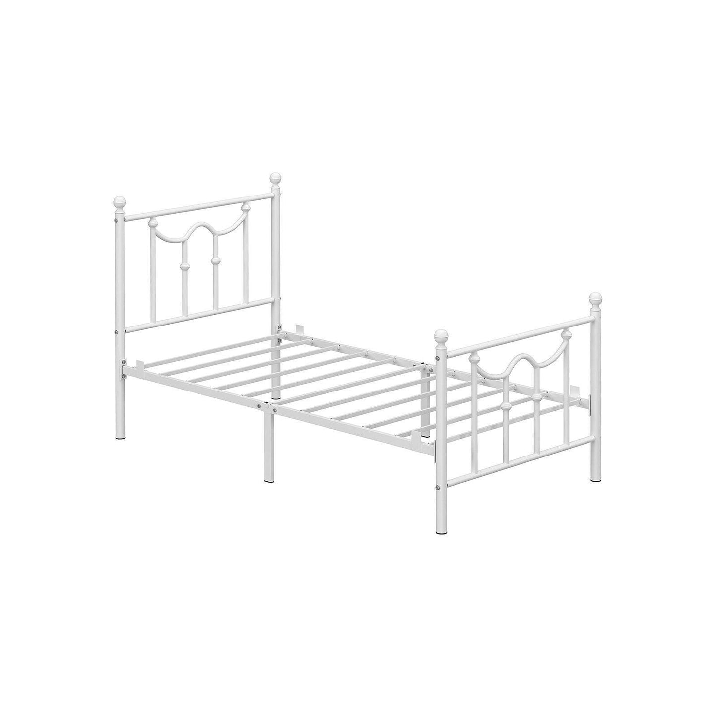 Twin Size Metal Bed Frame with Headboard White FredCo
