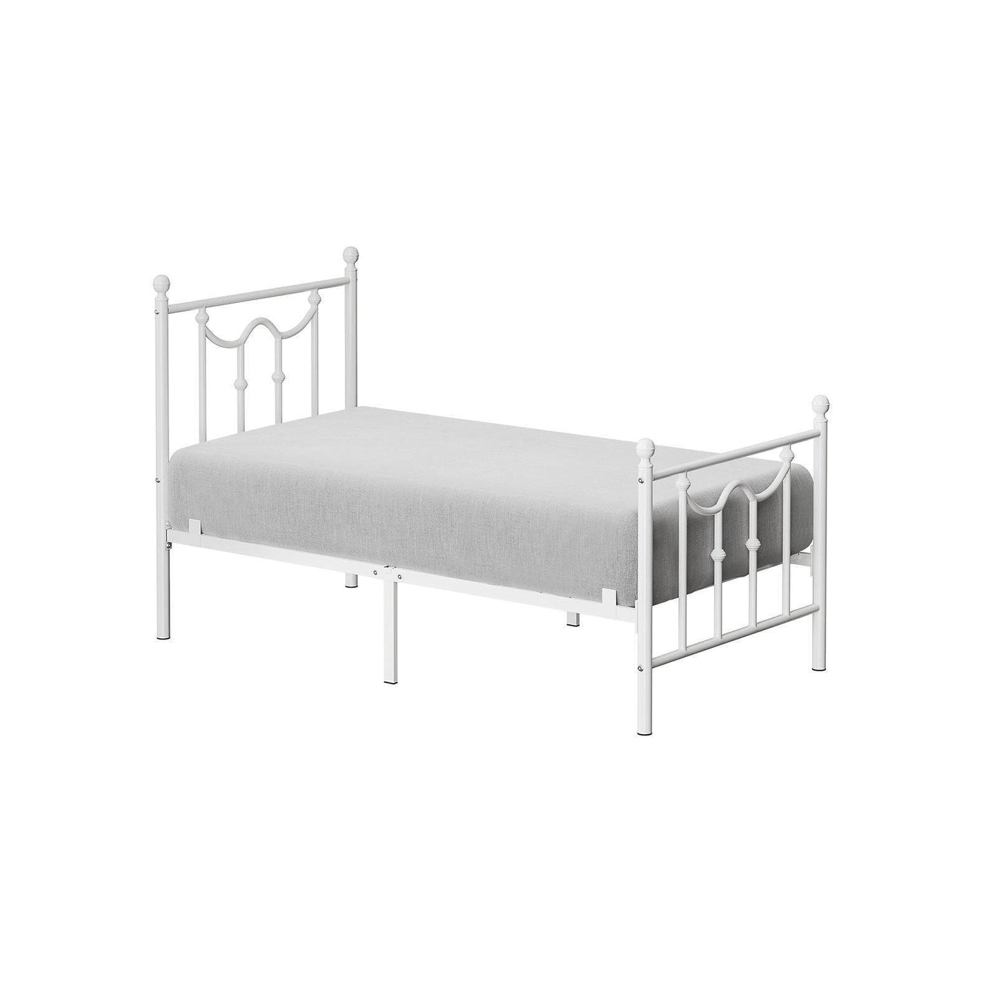 Twin Size Metal Bed Frame with Headboard White FredCo