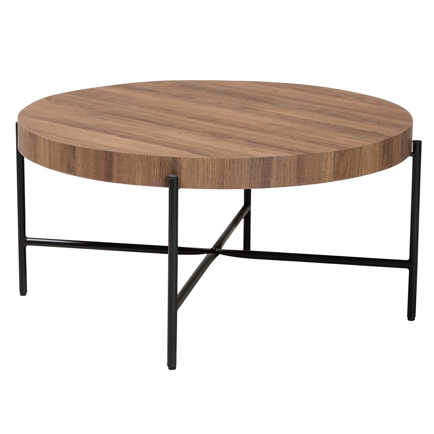 Umar Modern Industrial Walnut Brown Finished Wood and Black Metal Coffee Table FredCo