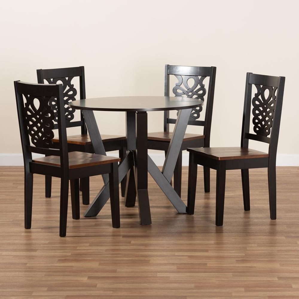 Valda Modern and Contemporary Transitional Two-Tone Dark Brown and Walnut Brown Finished Wood 5-Piece Dining Set FredCo