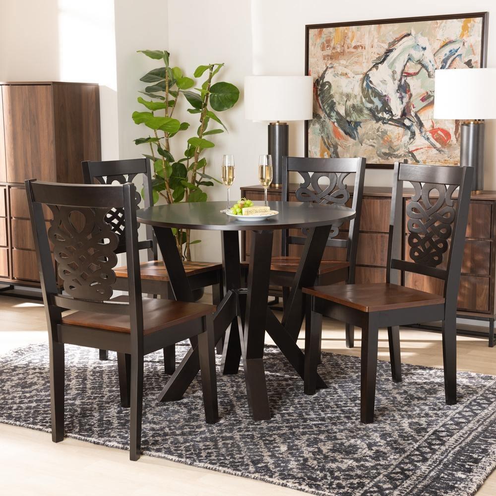 Valda Modern and Contemporary Transitional Two-Tone Dark Brown and Walnut Brown Finished Wood 5-Piece Dining Set FredCo