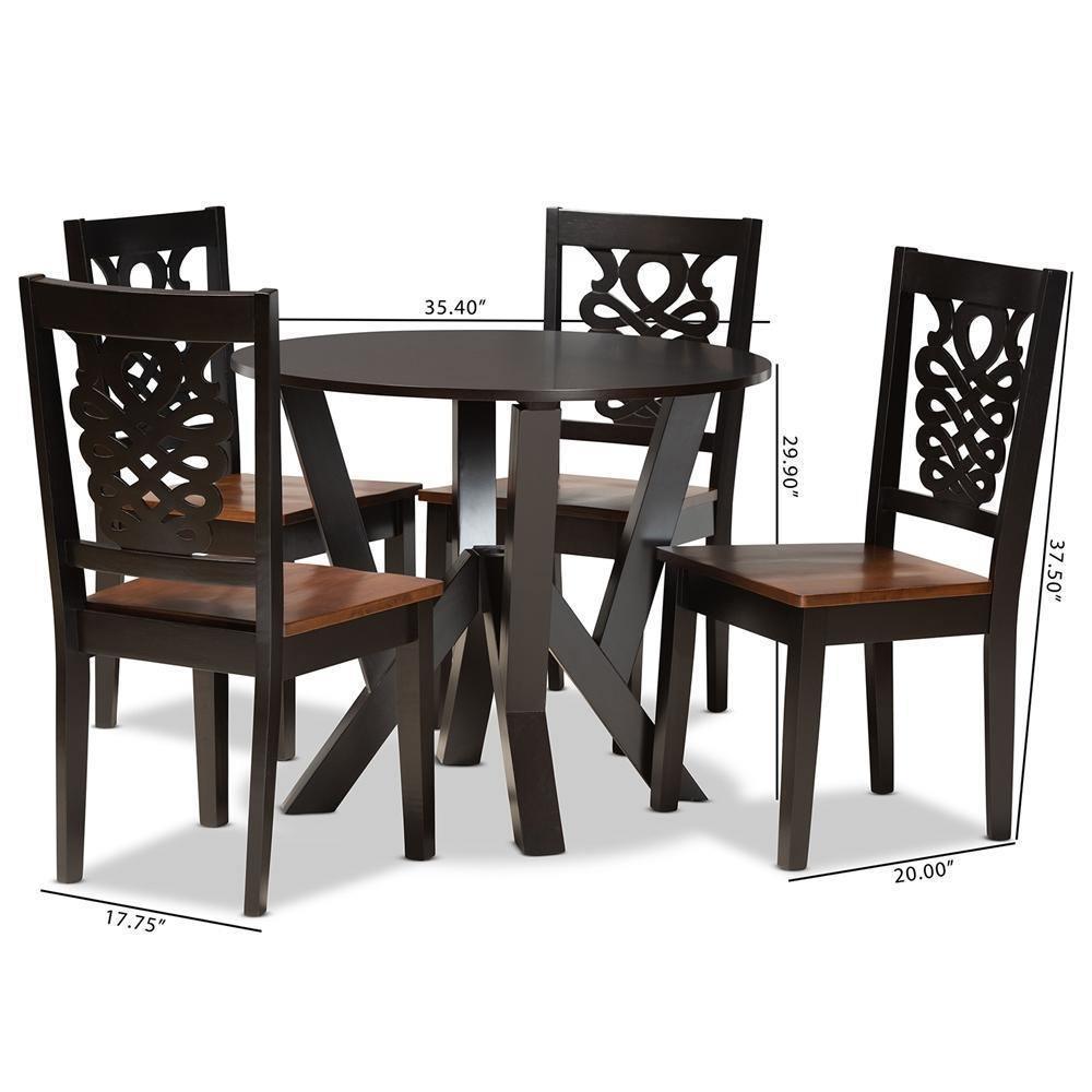 Valda Modern and Contemporary Transitional Two-Tone Dark Brown and Walnut Brown Finished Wood 5-Piece Dining Set FredCo