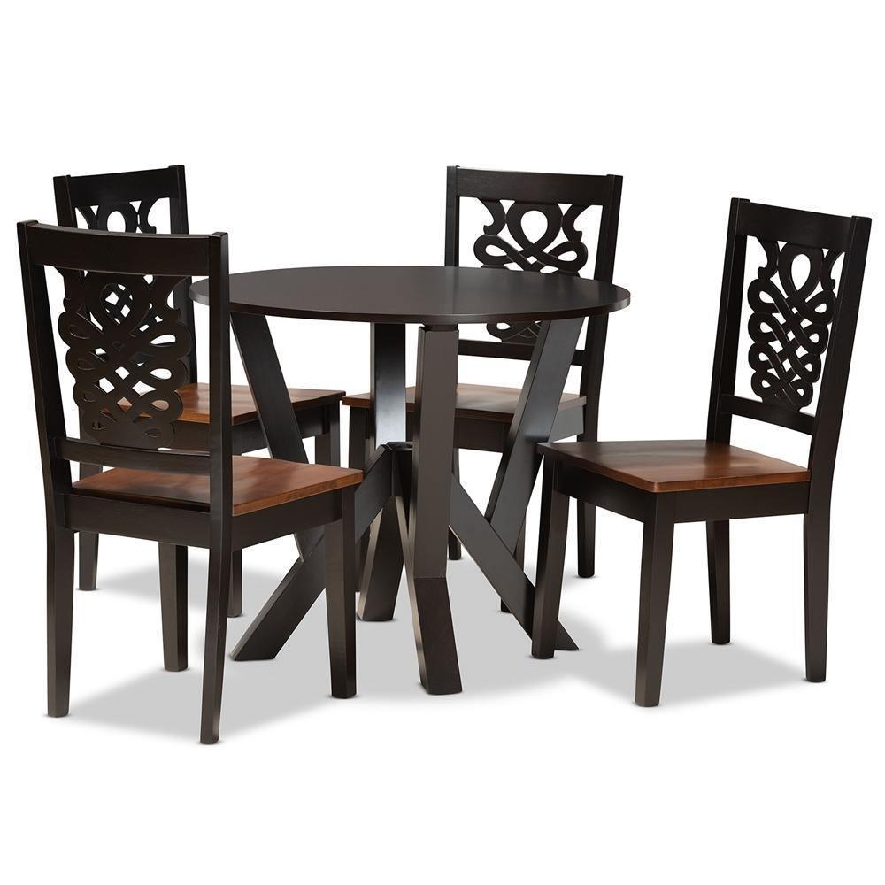Valda Modern and Contemporary Transitional Two-Tone Dark Brown and Walnut Brown Finished Wood 5-Piece Dining Set FredCo