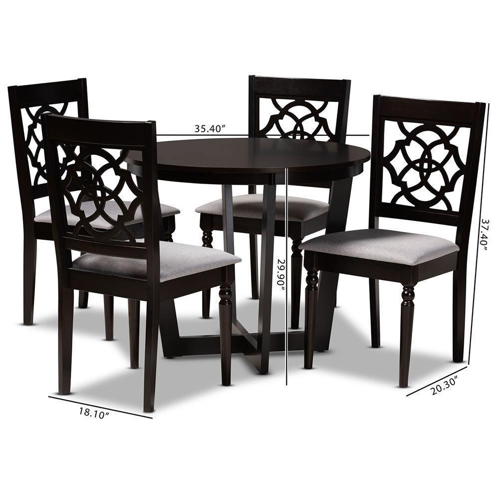 Valerie Modern and Contemporary Grey Fabric Upholstered and Dark Brown Finished Wood 5-Piece Dining Set FredCo